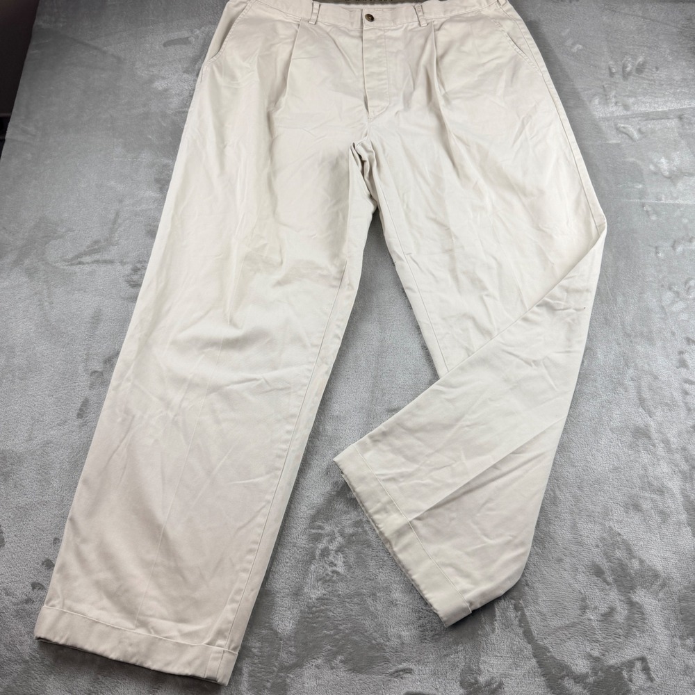 Gant Men's Pleated Chino Pants Khaki Beige 100% Cotton Size‎ 38x30